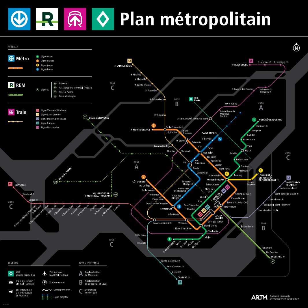 Plan du réseau de trains exo