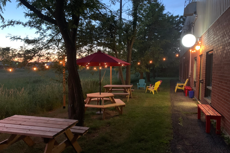 Lively patio at night