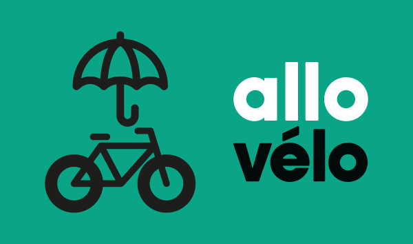 Illustration d'un vélo avec un parapluie au-dessus et la mention « allo vélo »