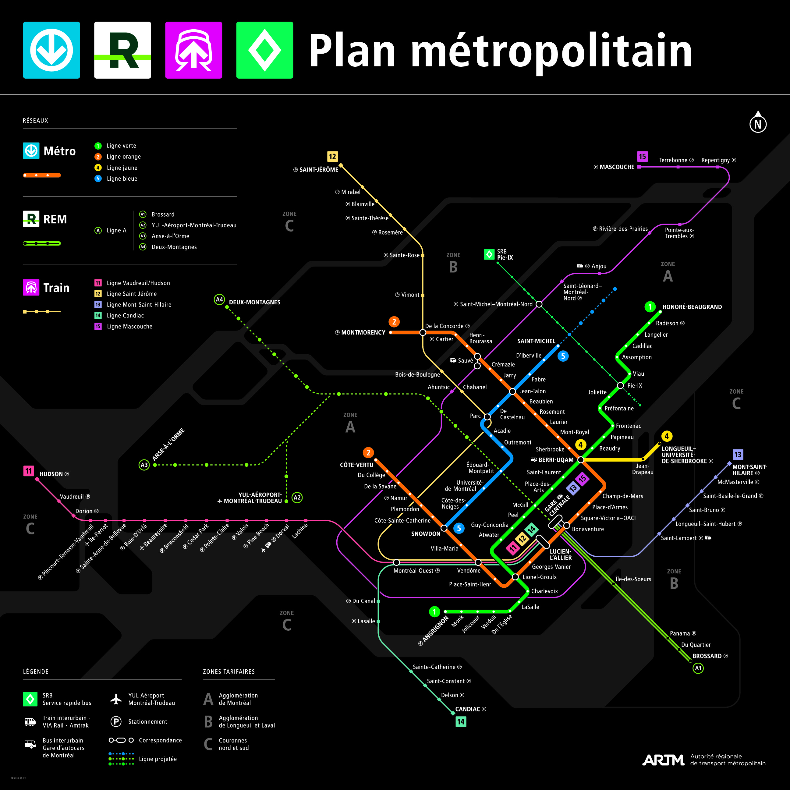 Plan du réseau de trains exo