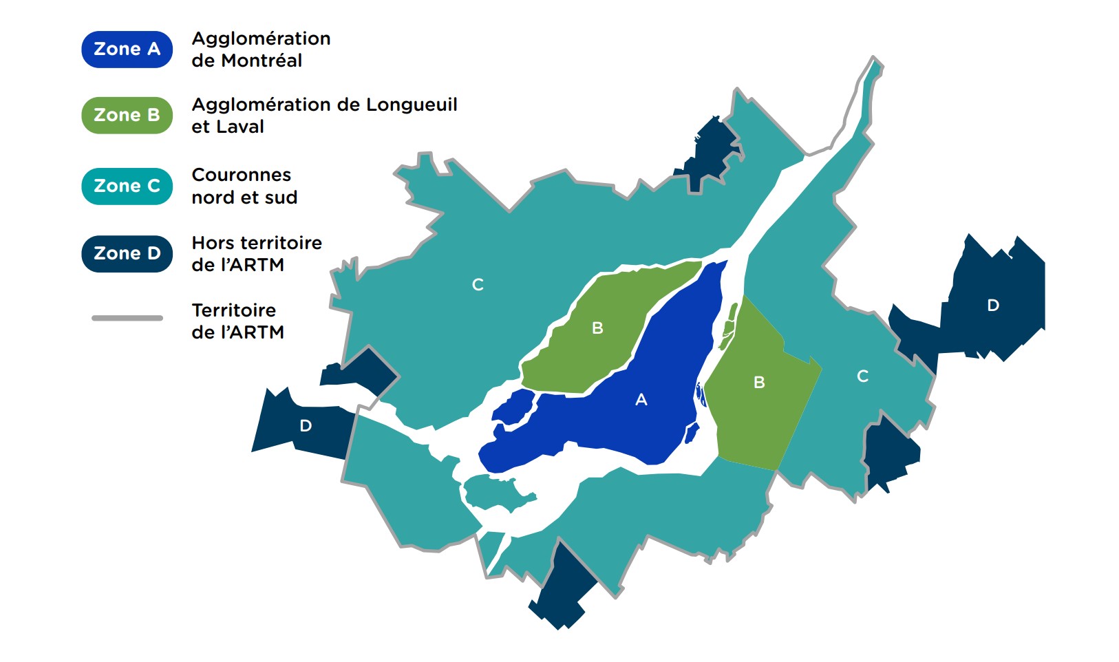 Carte des zones tarifaires de l'Autorité régionale de transport métropolitain