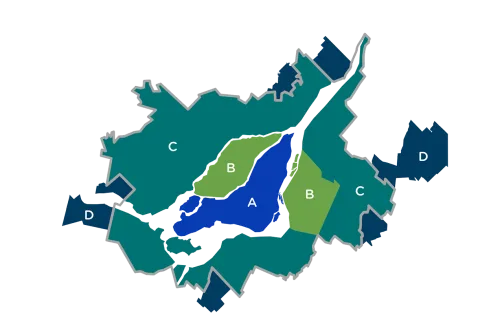 EXO fare zones map.